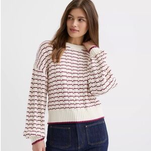 NWT LOFT Women’s Striped Ribbed Blouson Sweater in Cranberry Bliss Size XL